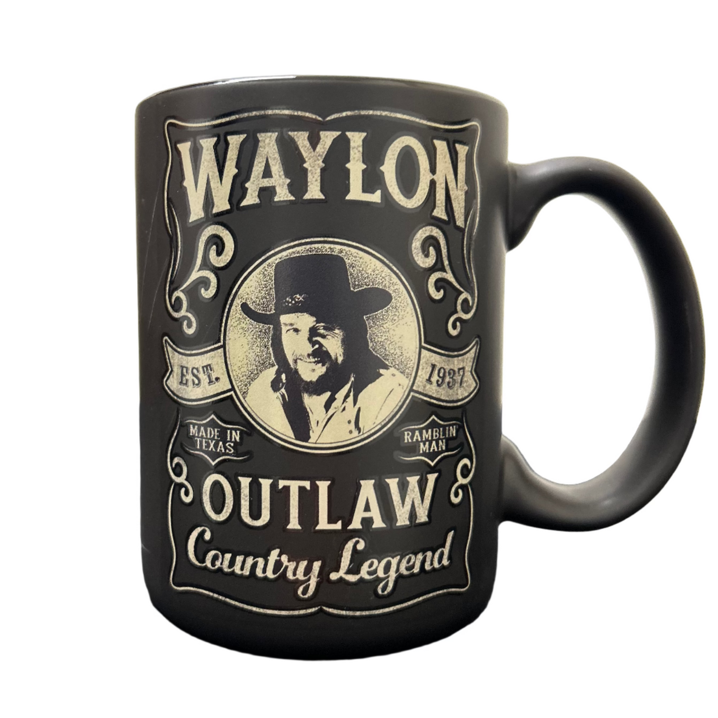 Waylon Jennings Outlaw Country Legend Ceramic Mug – Vintage Black Western Coffee Cup