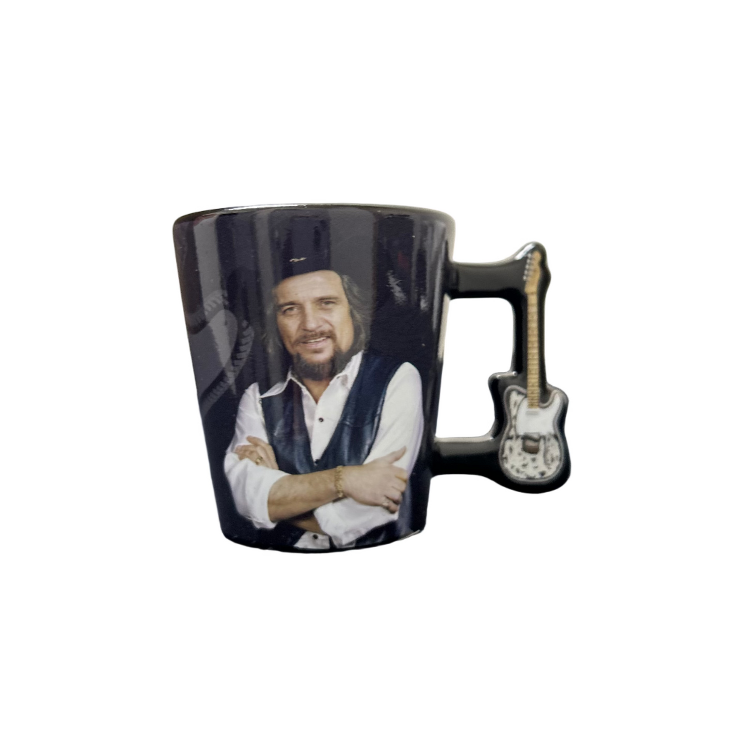 Waylon Portrait Shot Glass with Guitar Handle – Country Music Collector Shot Glass
