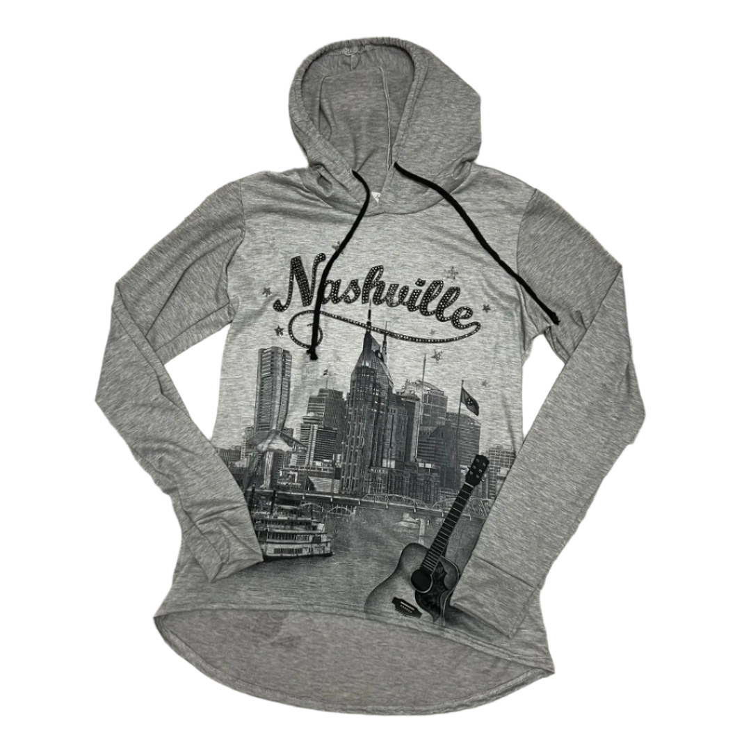 Women's Nashville Hoodie with Riverfront Skyline