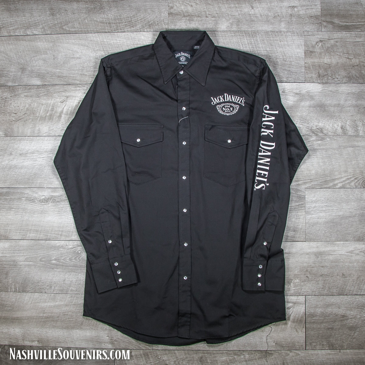 Jack Daniels Officially licensed Black Western Rodeo Shirt with embroidered Jack Daniels logo on a black shirt with snap closures. Get yours with FREE SHIPPING on all US orders over $75!