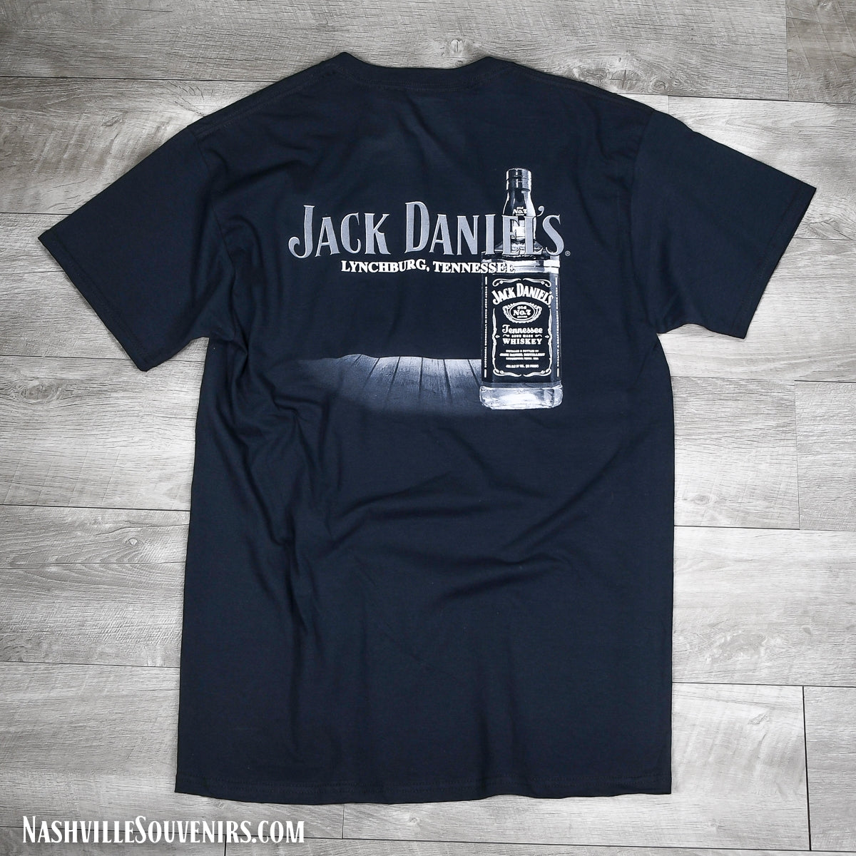 Great Jack Daniels Lynchburg, Tennessee t-shirt featuring a bottle of whiskey, sitting on an old country porch. Get it today with FREE SHIPPING on all US orders over $75!