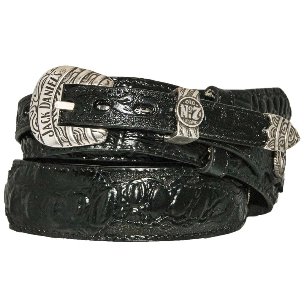 Black Jack Daniel's Alligator Embossed Ranger Belt with three piece silver plated Jack Daniel's buckle set.