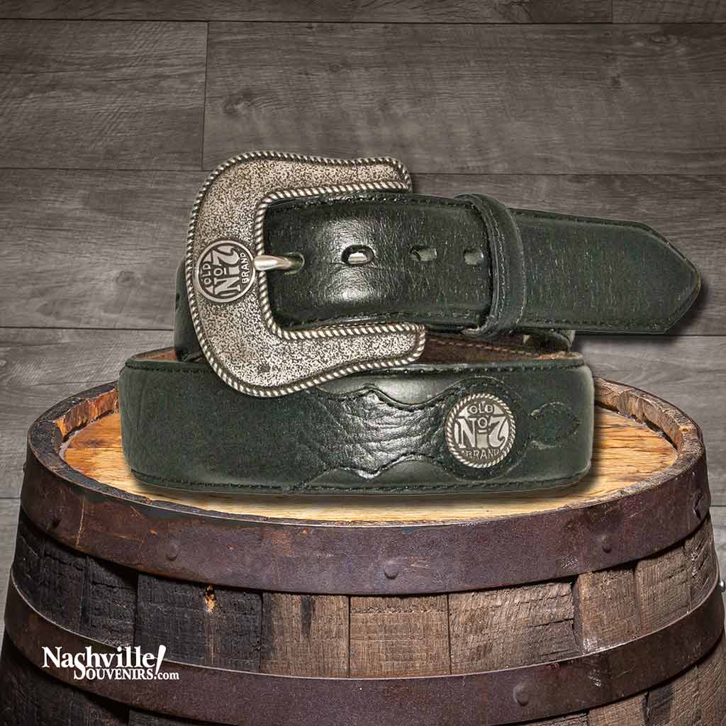 Strap on one of these great looking Jack Daniel's western belts featuring billets adorned with an Old No.7 Brand concho. The belts come in your choice of black or a two-toned leather and are 1 1/2" wide. In addition to the conchos, the belts also have a beautiful silver plated Old No.7 Brand buckle.
