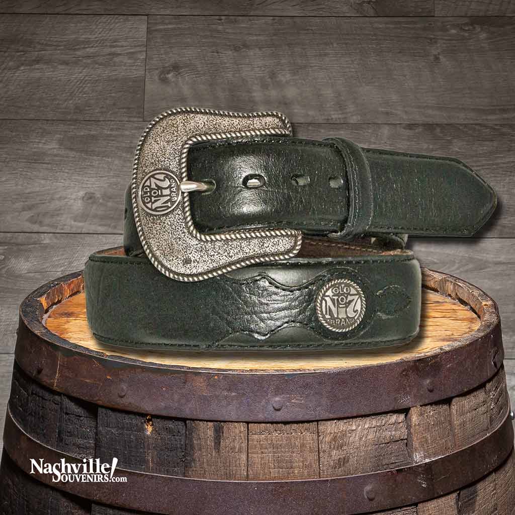 Strap on one of these great looking Jack Daniel's western belts featuring billets adorned with an Old No.7 Brand concho.  The belts come in your choice of black or a two-toned leather and are 1 1/2" wide. In addition to the conchos, the belts also have a beautiful silver plated Old No.7 Brand buckle.