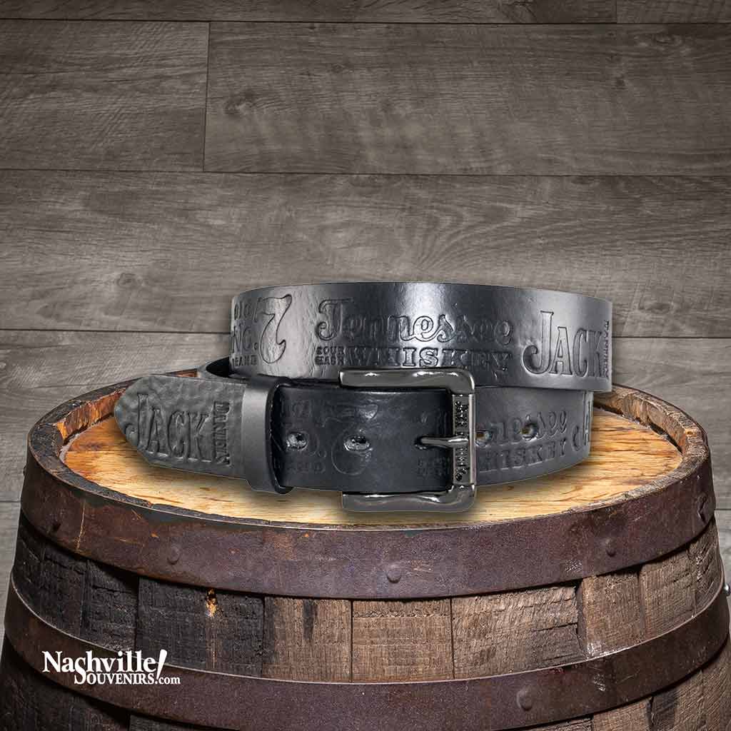 Jack Daniel's branded belts featuring a gunmetal plated buckle available in either a black or brown strap.