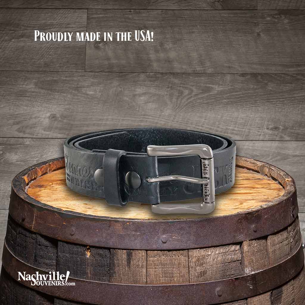 Jack Daniel's branded belts featuring a gunmetal plated buckle available in either a black or brown strap.
