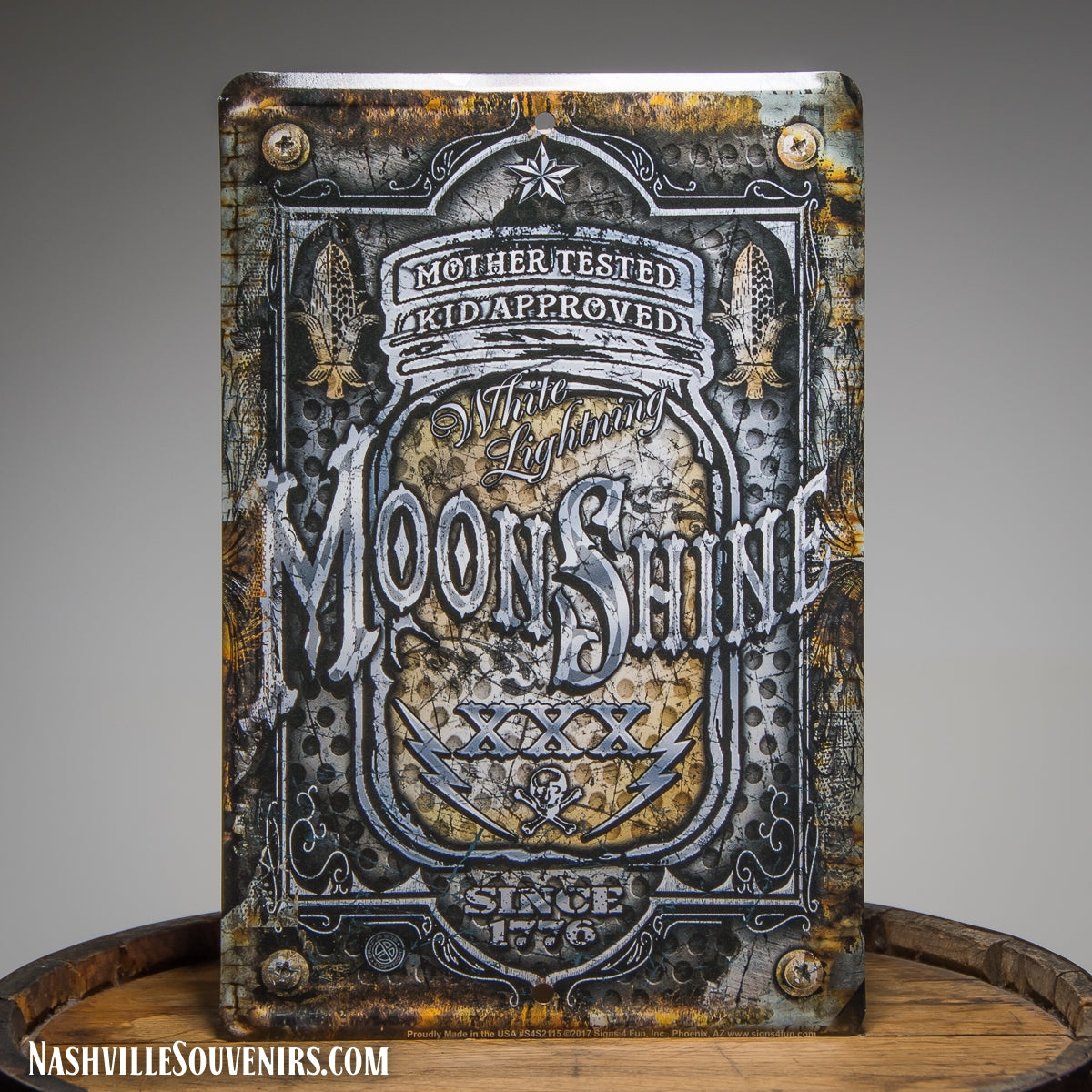 White Lightning Moonshine Whiskey Tin Sign