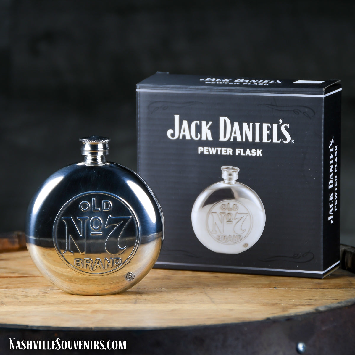 Round Jack Daniels Old No. 7 Brand Pewter Flask