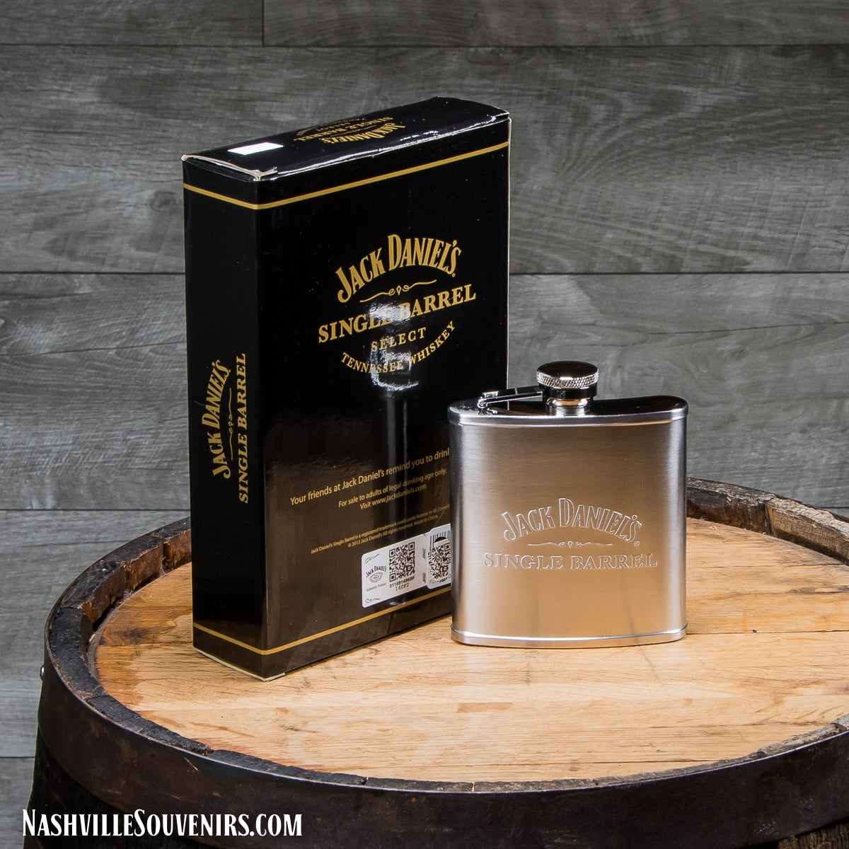 Officially licensed Jack Daniels Single Barrel Stainless Steel Flask.  FREE SHIPPING on all US orders over $75!