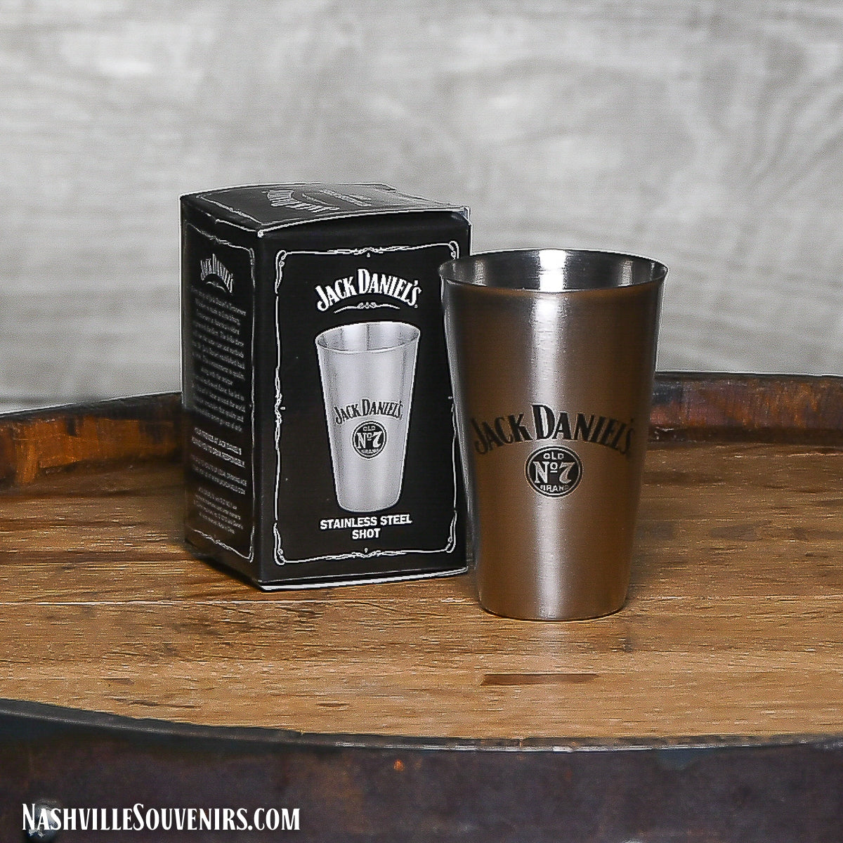 Officially licensed Jack Daniels Matte Stainless Steel Shot Glass.  FREE SHIPPING on all US orders over $75!