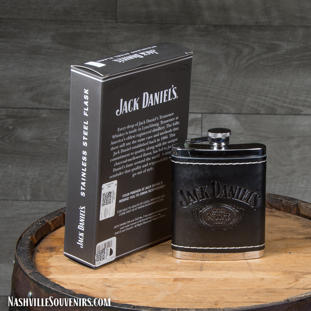 6 oz Officially licensed Jack Daniels Black Leather Flask. FREE SHIPPING on all US orders over $75!