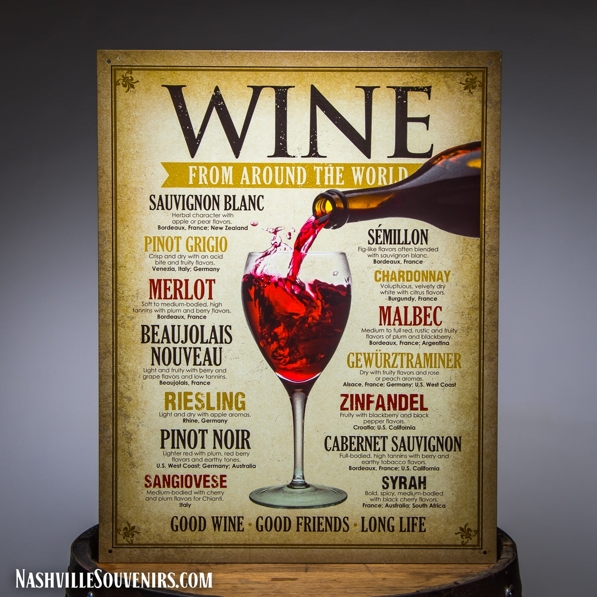 WINE from around the World Tin Sign