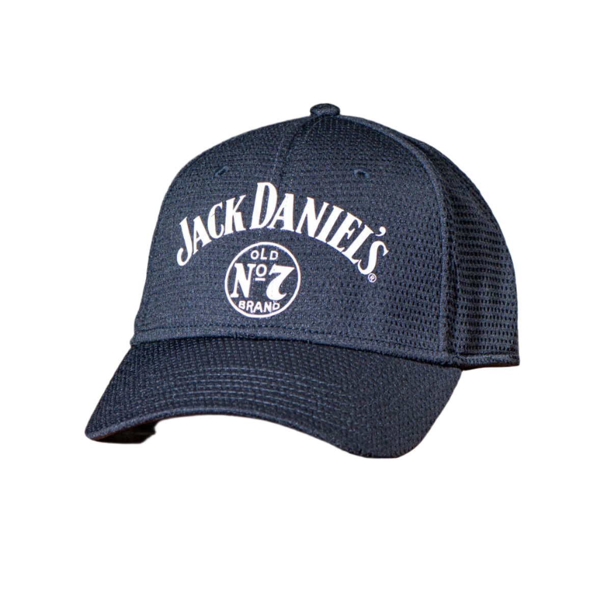 This Jack Daniel's mesh hat has the famous Jack Daniel's Old No.7 logo made from a rubberized material and secured to the front crown. Above that is the iconic Jack Daniel's swing logo in the same rubberized material.