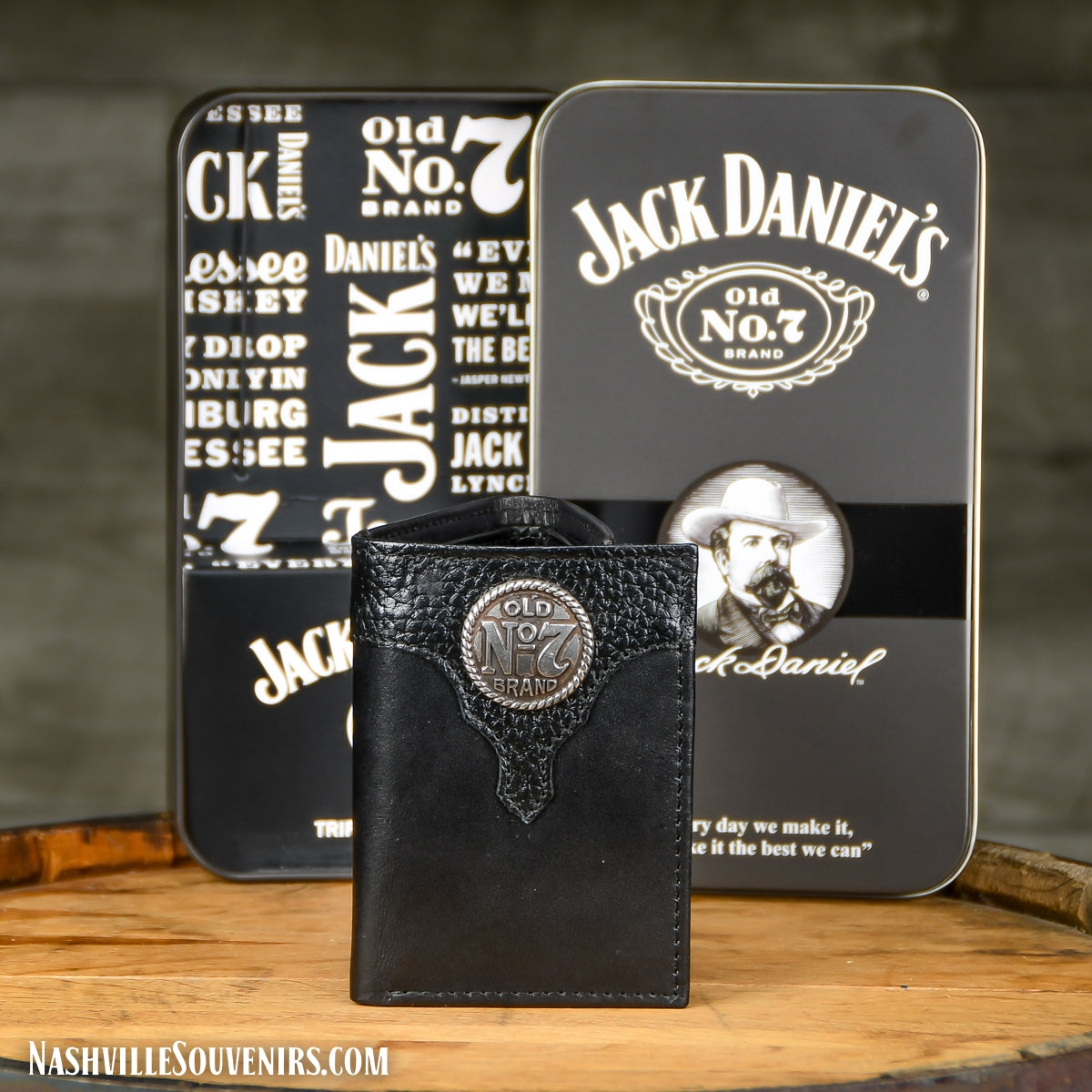 Officially licensed Black Jack Daniels TriFold Wallet with Old No.7 Medallion. Get one today with FREE SHIPPING on all US orders over $75!