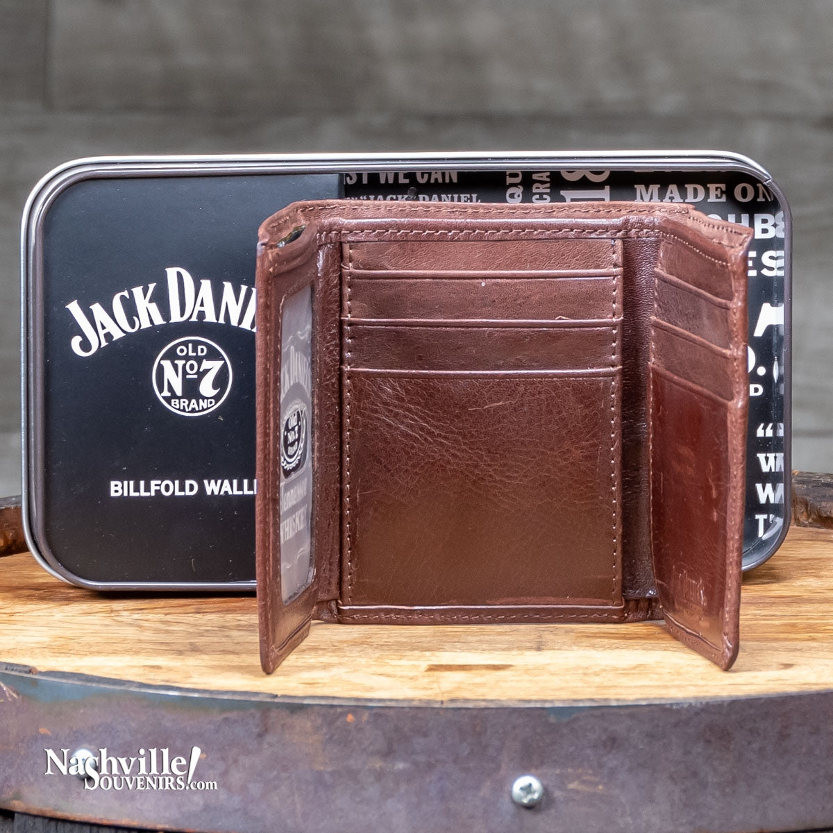 Inside of a Jack Daniel's Signature Trifold Wallet.