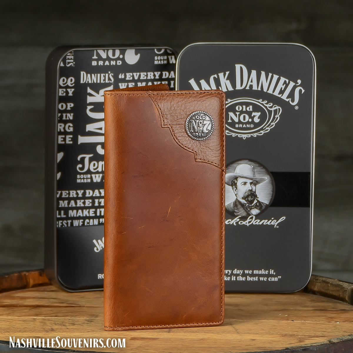 Natural Leather Jack Daniels Rodeo Wallet with Old No.7 Medallion