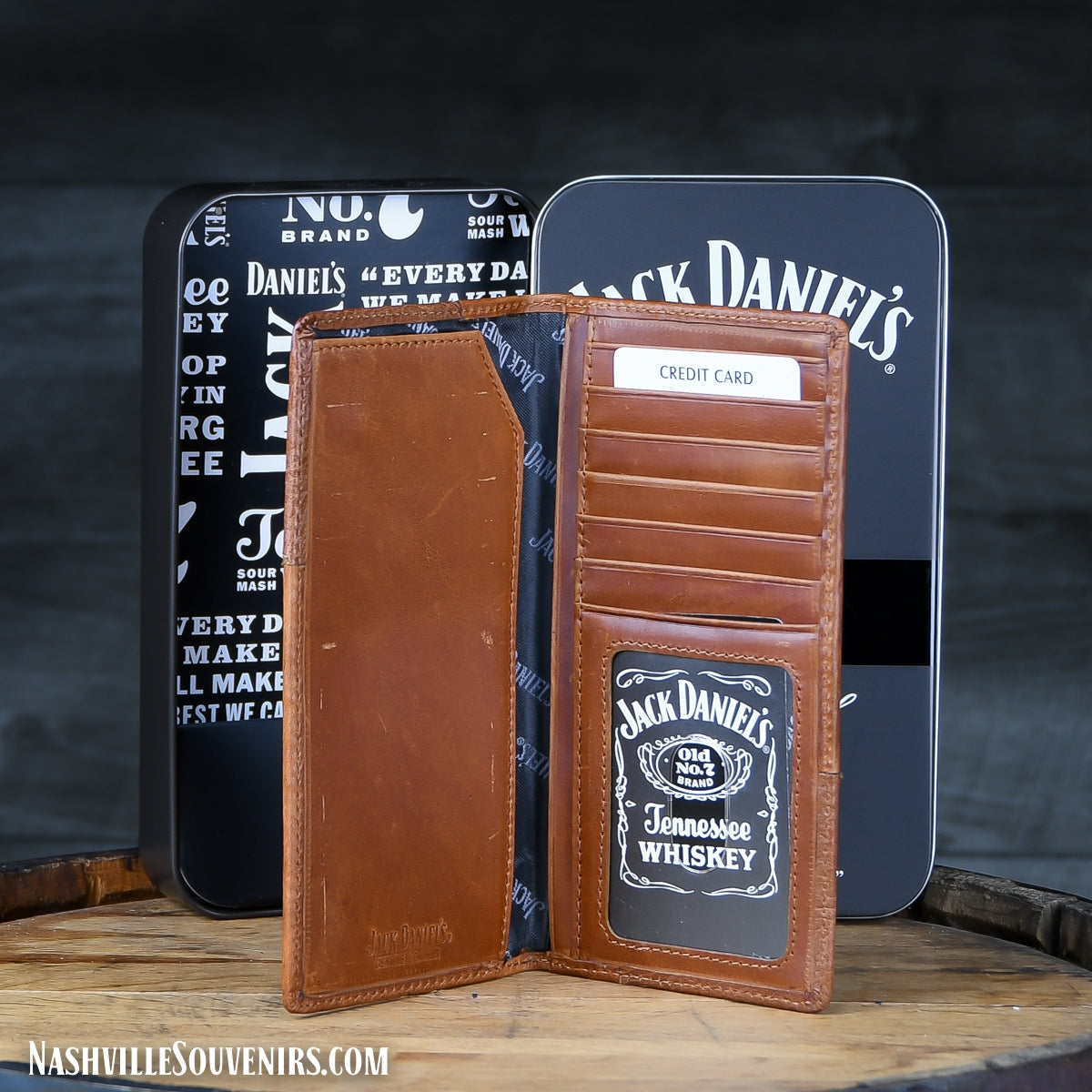 Natural Leather Jack Daniels Rodeo Wallet with Old No.7 Medallion
