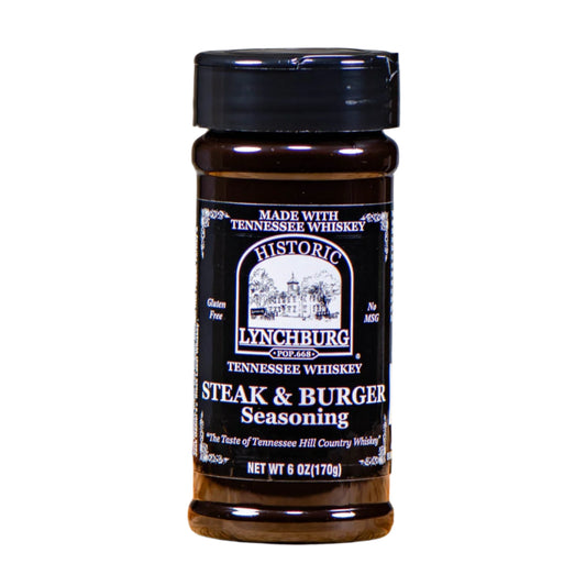 Buy Historic Lynchburg Steak & Burger Seasoning containing real Jack Daniels Tennessee whiskey.  FREE SHIPPING on all US orders over $75!