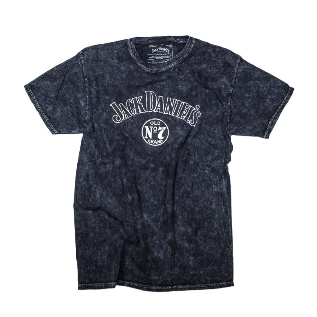 Officially licensed Jack Daniels Vintage Washed Black Old No. 7 Logo T-Shirt in a washed black, faded looking shirt and weathered logo. Get yours today with FREE SHIPPING on all US orders over $75!