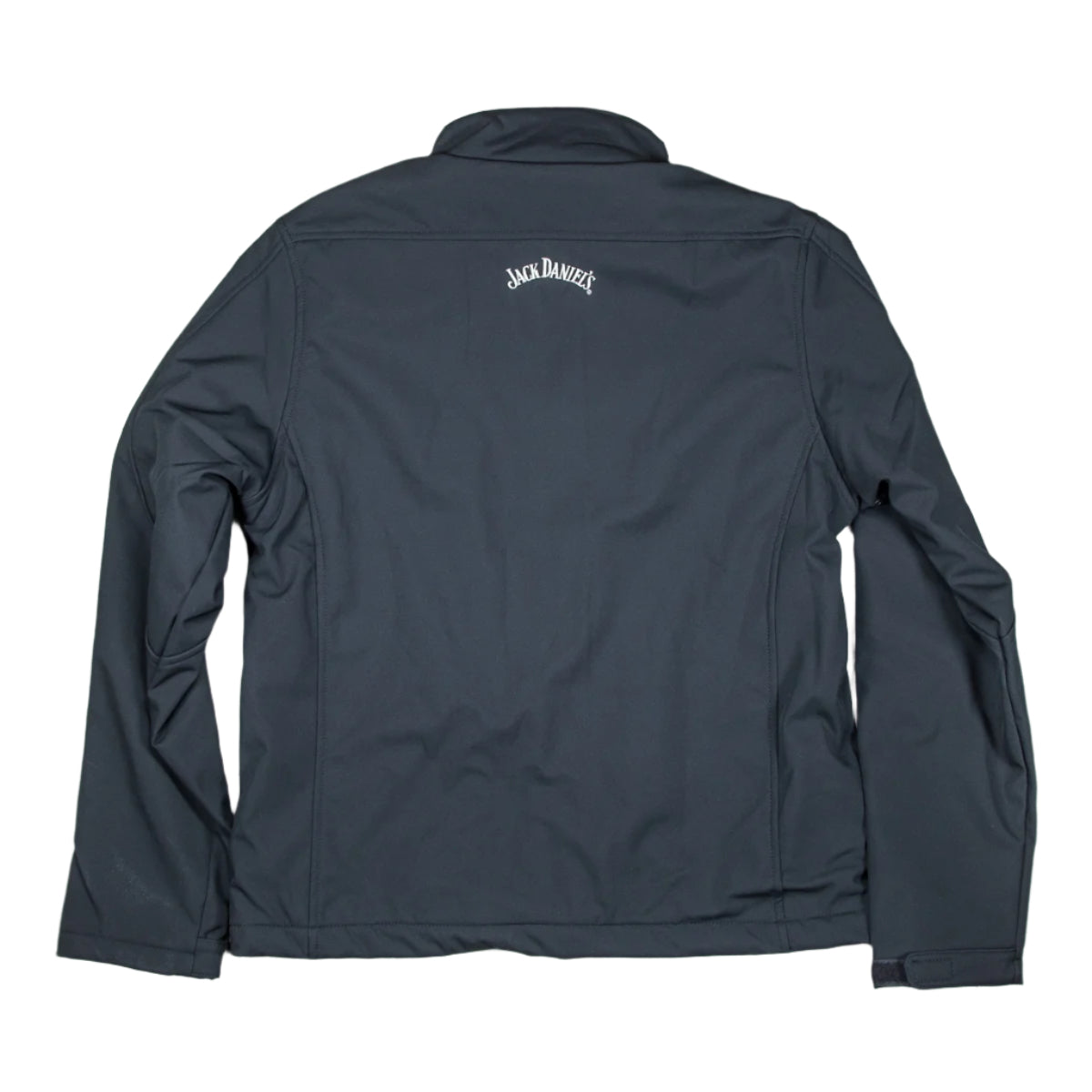 Back side of an officially licensed Jack Daniels Zip Soft Shell Black Jacket is made of soft shell polyester with a zip-up front. Has Jack Daniels Swing and Bug embroidered logo on the front left chest. Get yours today with FREE SHIPPING on all US orders over $75!