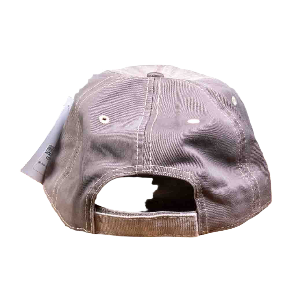 RearView -This Tri Star Nashville Tennessee Trucker Hat features a rectangular patch with an embroidered TN state flag along with the iconic Three Stars and Nashville Tennessee in Navy stitching.  The Nashville trucker hat has a stiff, rounded khaki colored bill in a relaxed fit vintage washed twill and a cloth front crown. The body has two matching front khaki panels and the remainder are in a darker olive/khaki color.