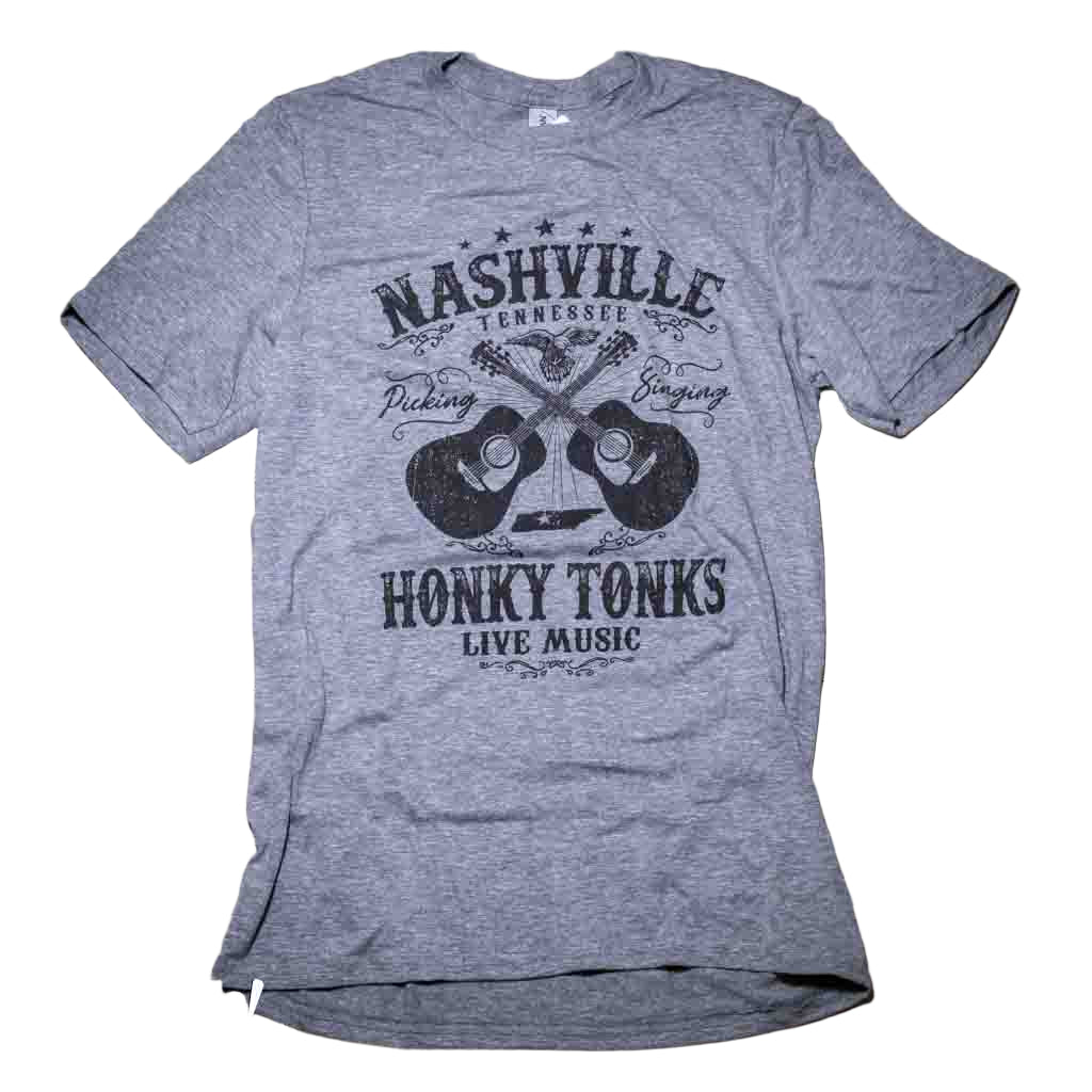 Our new Nashville "Honky Tonks Live Music" T Shirt design pays homage to lower Broadway in downtown Nashville, the home of live country music. "Lower Broad" is the downtown street that is home to honky tonk row and many legendary live music bars known the world over.