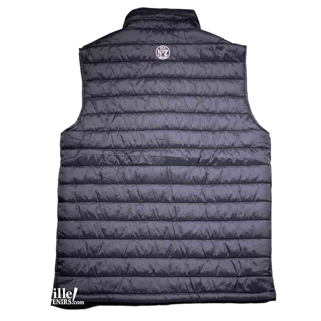 Officially licensed Jack Daniels Puffer Vest is made of soft shell nylon exterior with two front zip-up pockets. Has Jack Daniels logo embroidered logo on the front left chest.