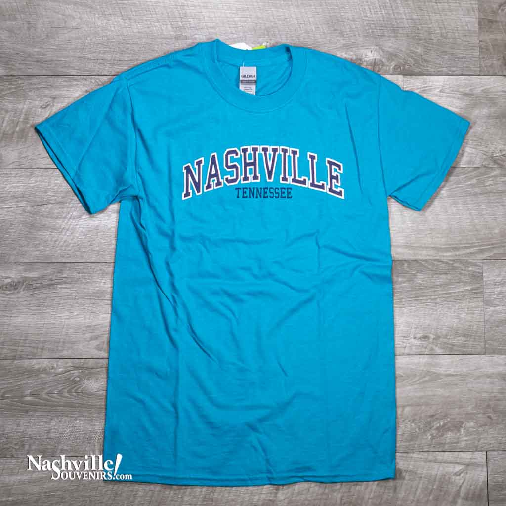 Classic Nashville t-shirt in Tropical blue color with Nashville logo in white and blue colors.