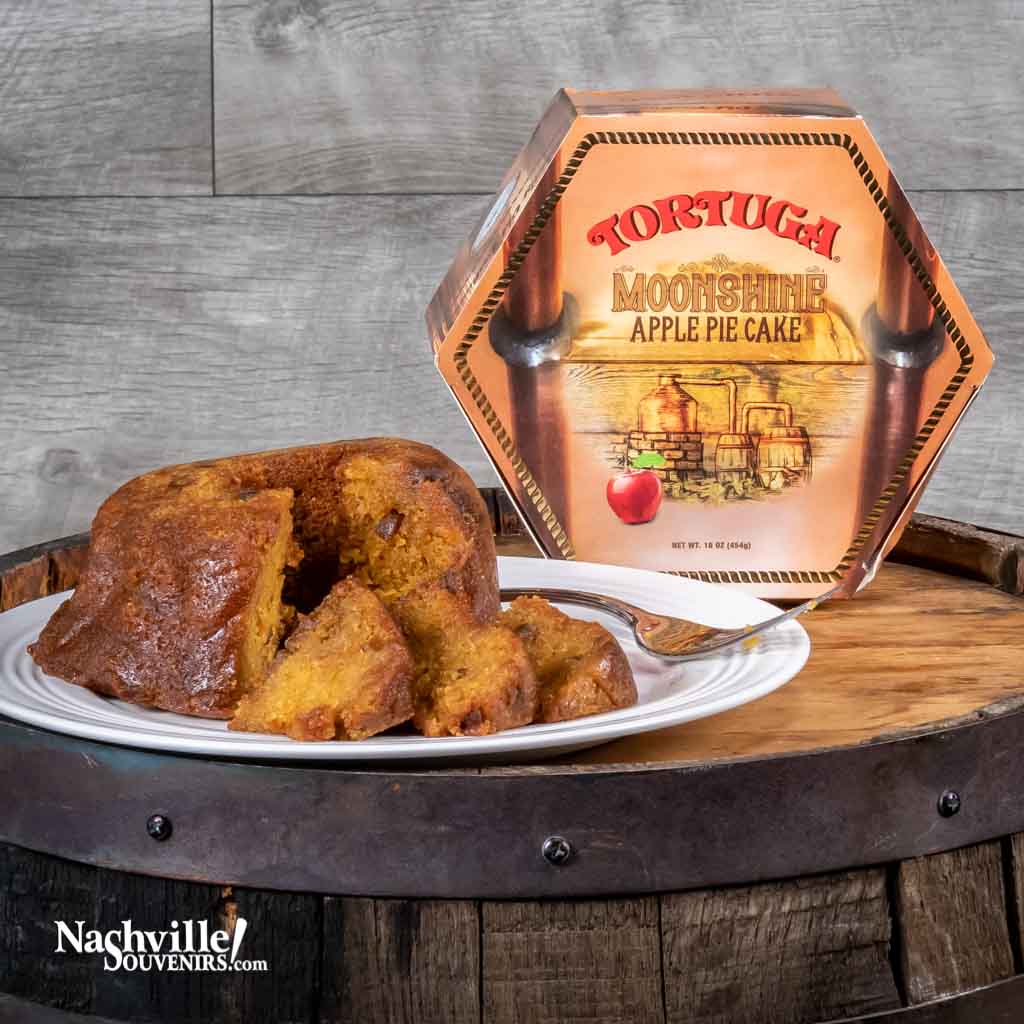 A close up view of a sliced Tortuga Moonshine Apple Pie cake available from NashvilleSouvenirs.com.