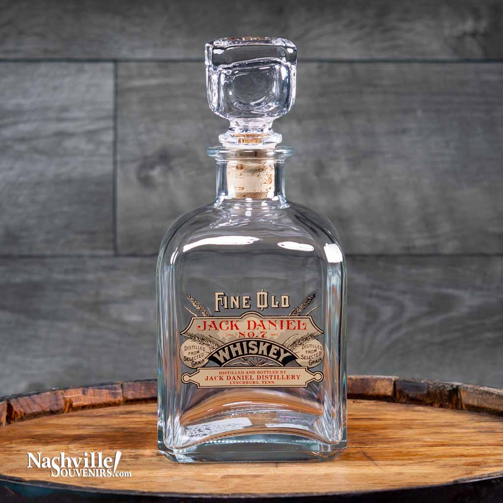Officially licensed vintage Jack Daniel's "Fine Old Whiskey" Decanter is one of several new decanter designs in a series featuring exact reproductions of vintage Jack Daniel's logos the company used on products in days gone by.