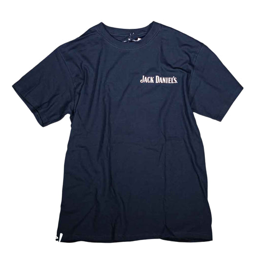 This is the old standard! A classic officially licensed Jack Daniels "Bottle Label" Tennessee Whiskey T-shirt. The front left chest area features the classic Jack Daniel's signature. The back of the JD shirt boasts a large and instantly recognizable Jack Daniels bottle label logo in a bold white design logo.