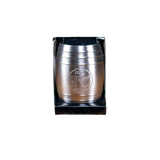 Officially licensed Jack Daniels 2 oz Deep Etched Old No.7 Brand Logo Barrel Shot. This is the ever popular stainless steel barrel shot that never goes out of style.