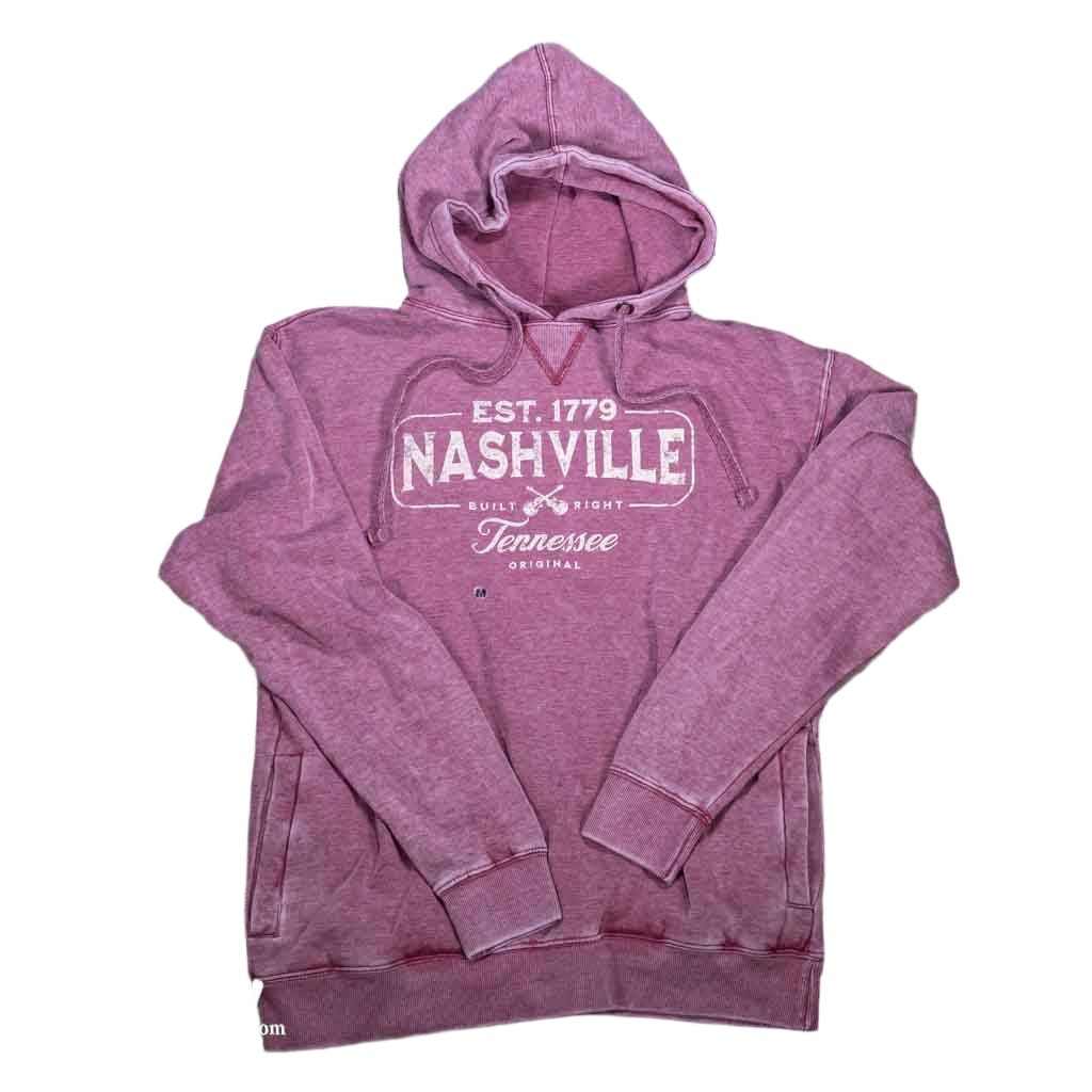 Our new Nashville "Built Right Guitars" Hoodie that may be one of the most comfortable hoodies we have ever stocked here in our store. One of these just might become your new favorite friend. These hoodies boast a large NASHVILLE logo with crossed guitars beneath in crimson color.