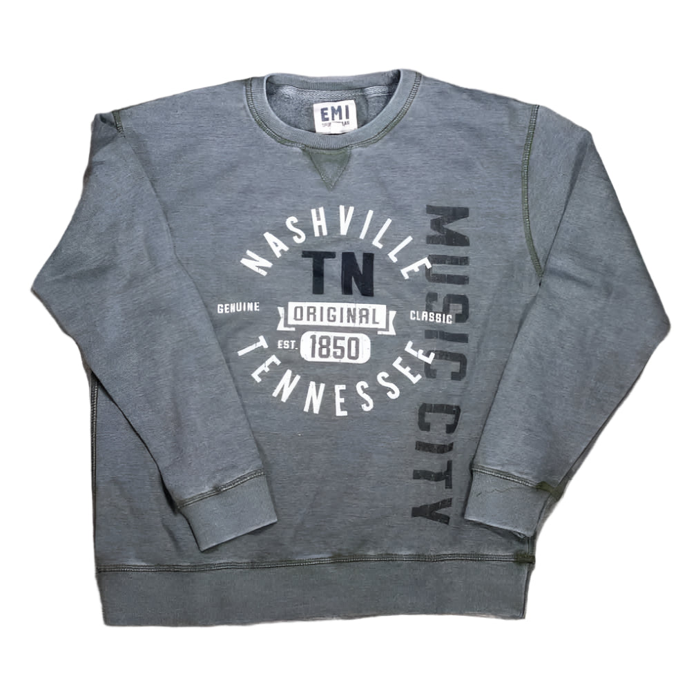 This Nashville "TN Original" Sweat Shirt comes in a washed denim color and is made from a 55% cotton and 45% polyester blend. They comes in sizes include Small, Medium, Large, X-Large and 2X. in gray color.
