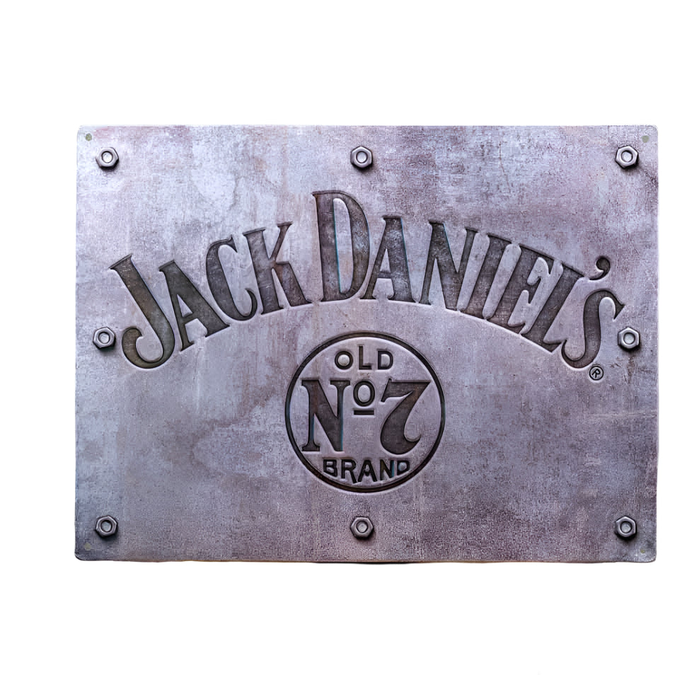All new Jack Daniel's "Old No.7" Embossed Tin Sign is one you've got to feel to believe! The Jack Daniel's Swing and Bug logo is embossed into the metal. Run your hands across the surface and you can feel the embossed logos as well as the bolts that run along the edges.