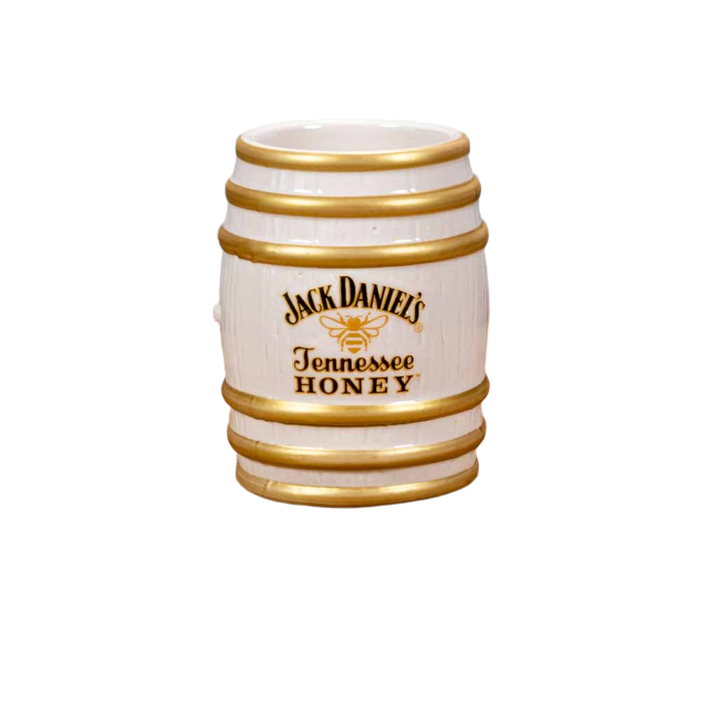This collectible Jack Daniel's "Tennessee Honey" Stoneware Shot Glass is a new design for 2022 from Jack Daniel's. It features the famous Jack Daniel's honey bee logo. It is a 2.5 oz stoneware JD shot glass that has been crafted to resemble their iconic whiskey barrels housed in the famous Lynchburg, TN