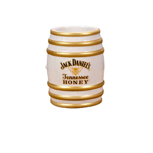 This collectible Jack Daniel's "Tennessee Honey" Stoneware Shot Glass is a new design for 2022 from Jack Daniel's. It features the famous Jack Daniel's honey bee logo.  It is a 2.5 oz stoneware JD shot glass that has been crafted to resemble their iconic whiskey barrels housed in the famous Lynchburg, TN