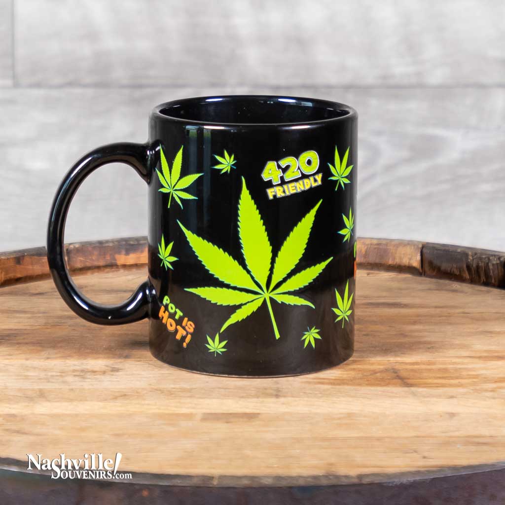 Back side of a new mug design, our "Go Green" Nashville TN Coffee Mug is one of many items you'll find in Willie's "Green Room" collection of cannabis, pot and 420 friendly inspired gifts and souvenirs. The mug is 3 3/4" high and holds approximately 12 ounces.