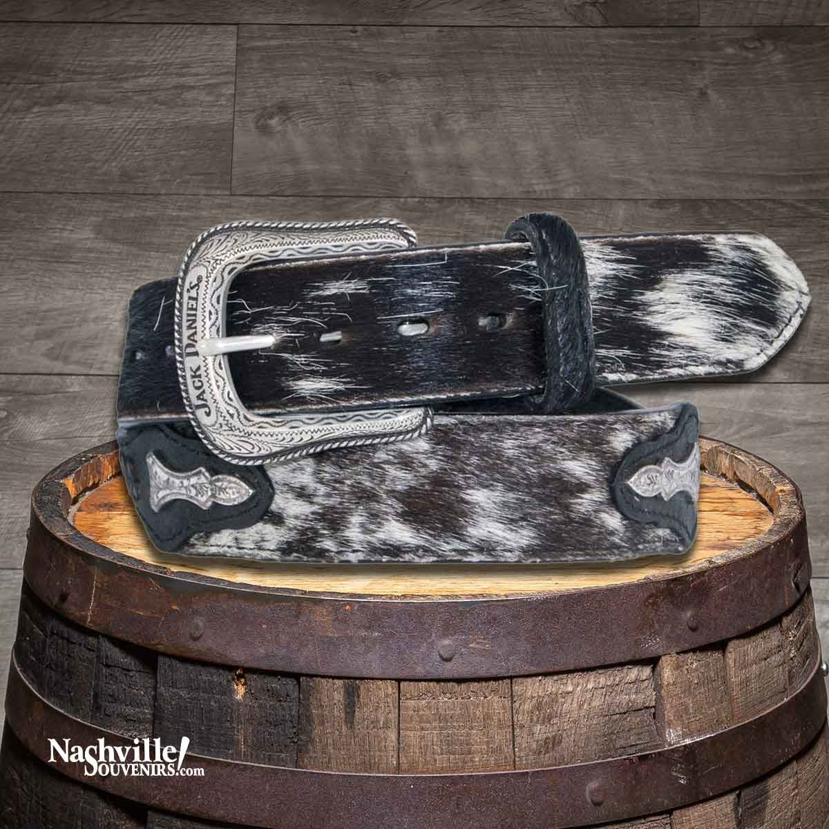 Officially licensed Jack Daniel's Hair-On Leather Belt in black or brown full-grain 1 1/2" leather. Get yours today with FREE SHIPPING on all US orders over $75!