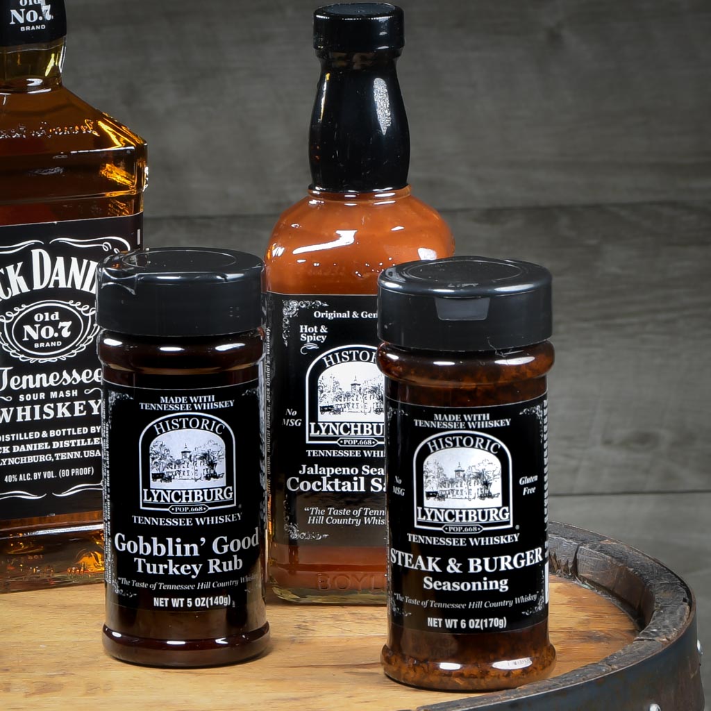 Historic Lynchburg Brand products which feature of hint of Jack Daniel's whiskey.