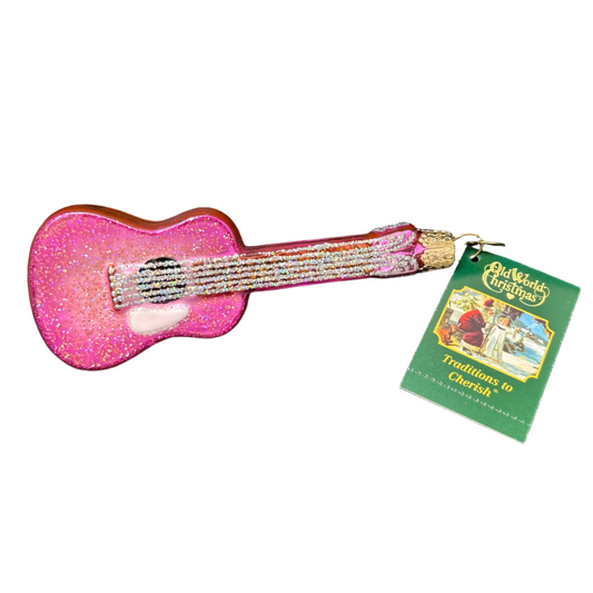 Pink Sparkle Acoustic Guitar Christmas Ornament