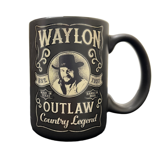 Waylon Jennings Outlaw Country Legend Ceramic Mug – Vintage Black Western Coffee Cup