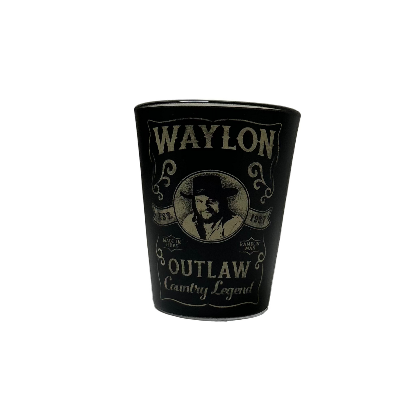 Waylon Outlaw Country Legend Shot Glass – Vintage Western Black Collector Glass