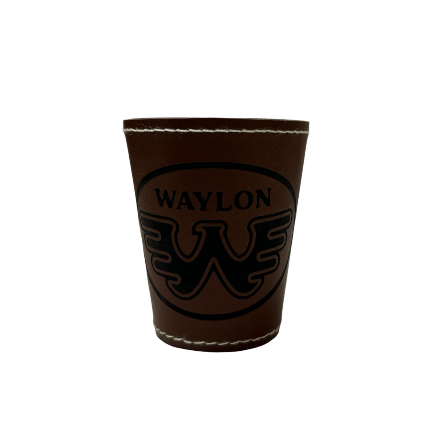 Waylon Leather-Wrapped Shot Glass – Western Logo Shot Glass with Stitch Detail