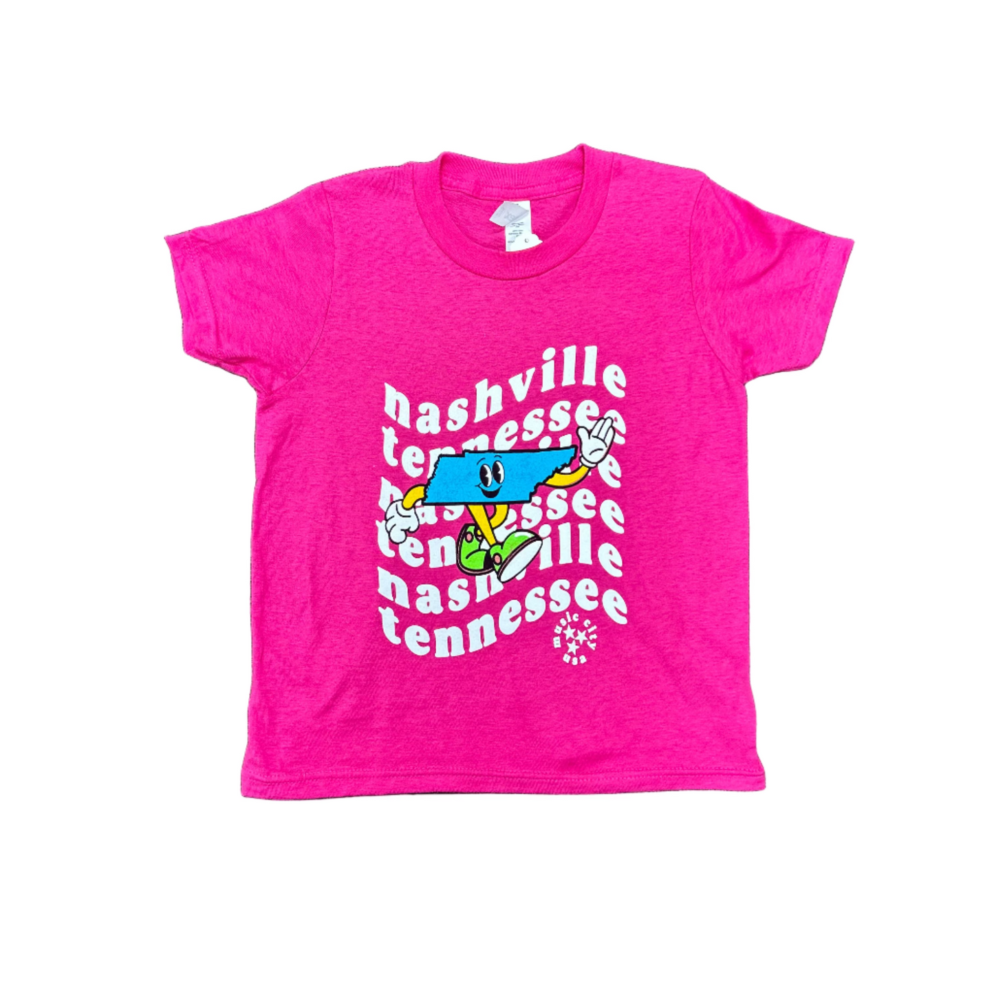 Kids Nashville Tennessee Cartoon Tee – Hot Pink or Blue Graphic T-Shirt
