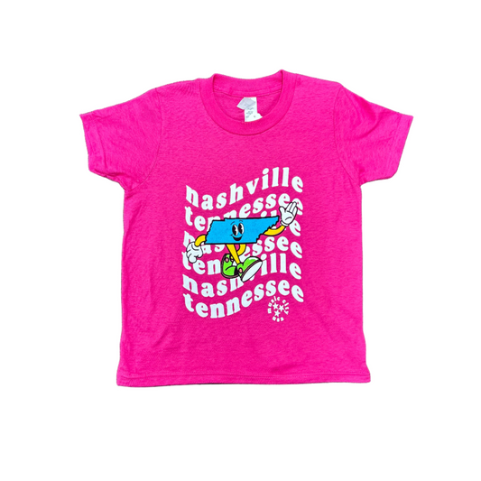 Kids Nashville Tennessee Cartoon Tee – Hot Pink or Blue Graphic T-Shirt