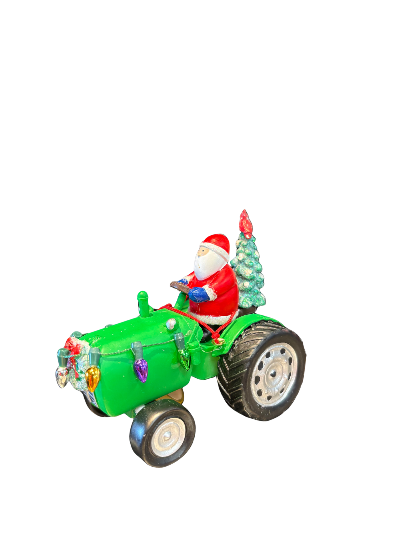 Green Tractor Santa Ornament