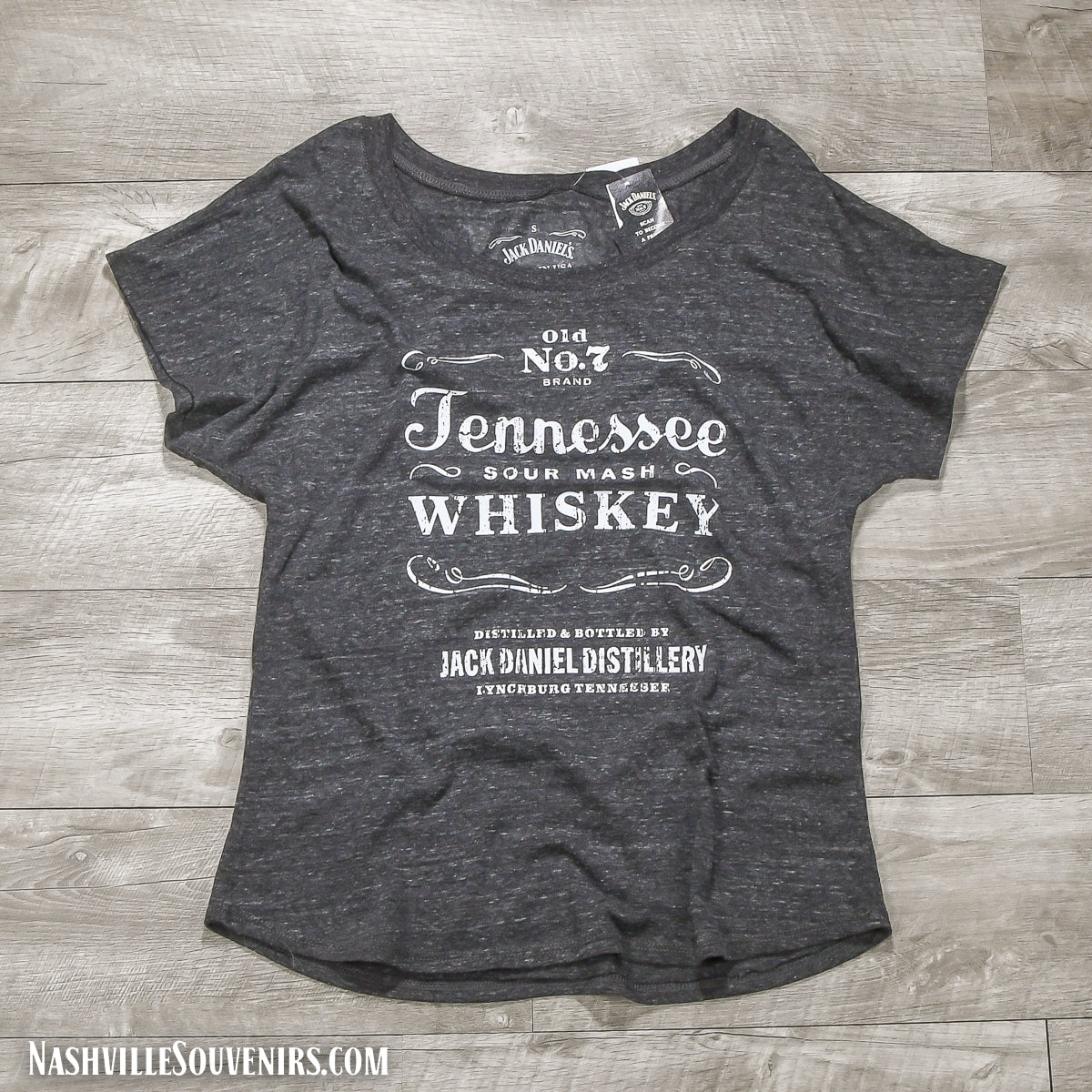 Officially licensed Jack Daniels Women's Sour Mash Whiskey T-Shirt in gray scoop neck. Get yours today with FREE SHIPPING on all US orders over $75!