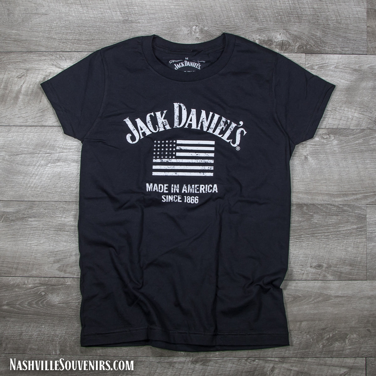 Officially licensed ladies Jack Daniels Made in America Flag Tank Top featuring a white American flag on a black tank top. Get yours today with FREE SHIPPING on all US orders over $75!
