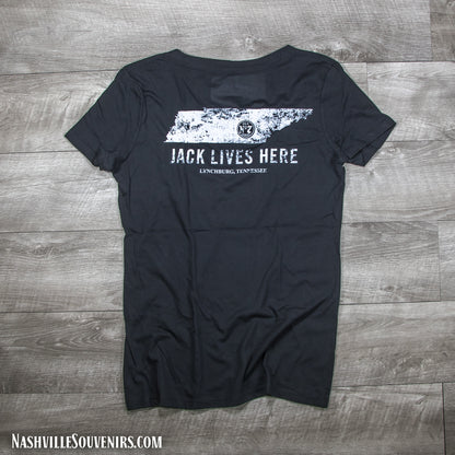 Ladies Jack Daniels Jack Lives Here V-Neck T-Shirt